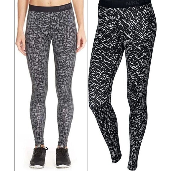 Nike Pro Dri-Fit Hyperwarm Leggings Black White Compression Workout Gym Pull On - Picture 1 of 16